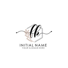 FK Luxury initial handwriting logo with flower template, logo for beauty, fashion, wedding, photography