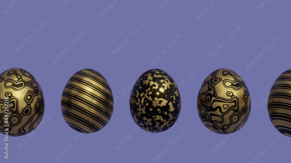 Fototapete easter eggs with abstract golden pattern on a violet background. endless 3d render holiday concept a