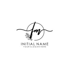 FM Luxury initial handwriting logo with flower template, logo for beauty, fashion, wedding, photography