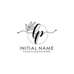 FP Luxury initial handwriting logo with flower template, logo for beauty, fashion, wedding, photography