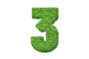 3 number in green grass filled the character . Isolated from a white background