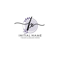 FX Luxury initial handwriting logo with flower template, logo for beauty, fashion, wedding, photography