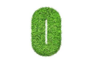 0 number in green grass filled the character . Isolated from a white background