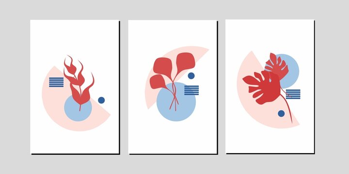 Set of abstract organic wall art. Flowers wall decor. Bontanical flowers wall Decorations. Can use for Scandinavian home decorations, wallpaper, poster and invitation.