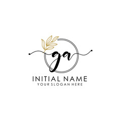 GA Luxury initial handwriting logo with flower template, logo for beauty, fashion, wedding, photography