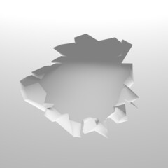 Broken white wall with a hole in the center