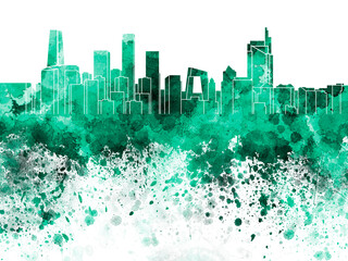 Fototapeta premium Beijing skyline in green watercolor on white background