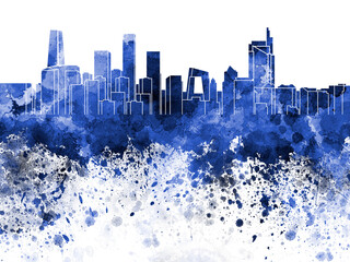 Beijing skyline in blue watercolor on white background