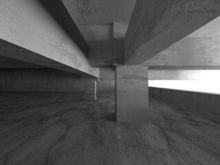 Dark Concrete Wall Architecture. Empty Room