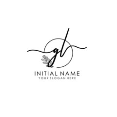 Obraz premium GL Luxury initial handwriting logo with flower template, logo for beauty, fashion, wedding, photography