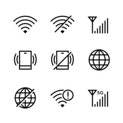 Outlined icon set of cellular phone signal indicator. Suitable for design element of smartphone app, internet connection, and network signal symbol information.