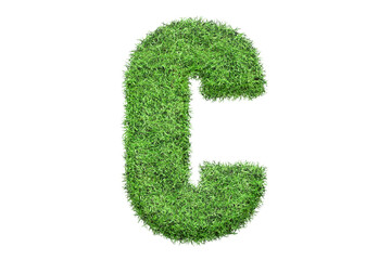 Green Grass Letter C. Alphabet Isolated On White Background. Font For Your Design. 3D