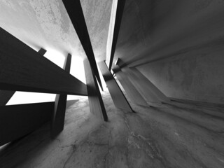 Dark Concrete Wall Architecture. Empty Room