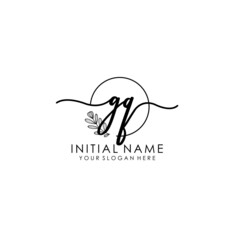 GQ Luxury initial handwriting logo with flower template, logo for beauty, fashion, wedding, photography