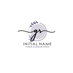 GR Luxury initial handwriting logo with flower template, logo for beauty, fashion, wedding, photography