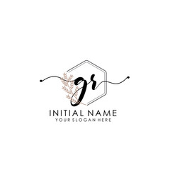 GR Luxury initial handwriting logo with flower template, logo for beauty, fashion, wedding, photography
