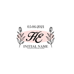 HE Initial letter handwriting and signature logo. Beauty vector initial logo .Fashion  boutique  floral and botanical