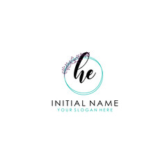 HE Initial letter handwriting and signature logo. Beauty vector initial logo .Fashion  boutique  floral and botanical