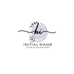 HI Luxury initial handwriting logo with flower template, logo for beauty, fashion, wedding, photography