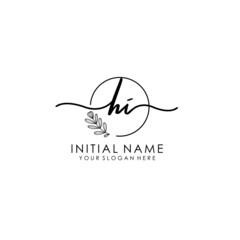 HI Luxury initial handwriting logo with flower template, logo for beauty, fashion, wedding, photography