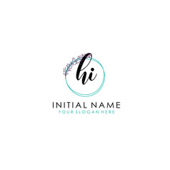 HI Initial letter handwriting and signature logo. Beauty vector initial logo .Fashion  boutique  floral and botanical
