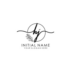 HJ Luxury initial handwriting logo with flower template, logo for beauty, fashion, wedding, photography