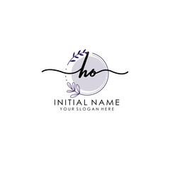 HO Luxury initial handwriting logo with flower template, logo for beauty, fashion, wedding, photography