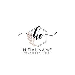 HO Luxury initial handwriting logo with flower template, logo for beauty, fashion, wedding, photography