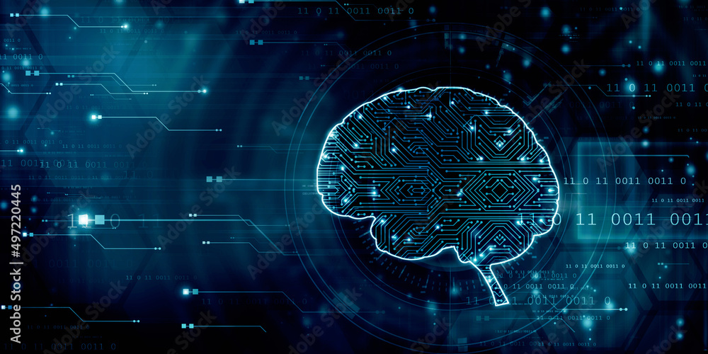Aufkleber 2d illustration concept of thinking, background with brain, abstract artificial intelligence. techno