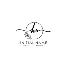 HR Luxury initial handwriting logo with flower template, logo for beauty, fashion, wedding, photography