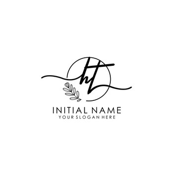 HT Luxury initial handwriting logo with flower template, logo for beauty, fashion, wedding, photography