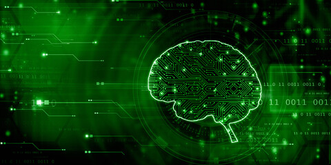 2d illustration Concept of thinking, background with brain, Abstract Artificial intelligence. Technology web background
