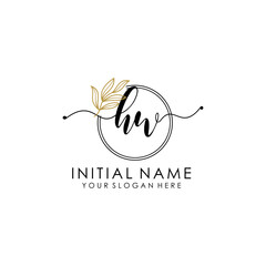 HW Luxury initial handwriting logo with flower template, logo for beauty, fashion, wedding, photography