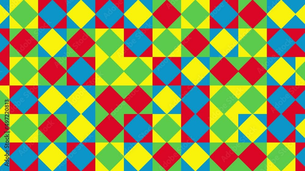 Aufkleber seamless loop abstract multicolor shapes in minimal dynamic mosaic. animated tiles in primary colors