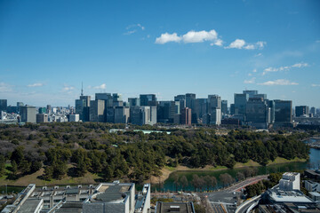 Obraz premium Tokyo city center with skyscraper office buildings in Otemachi, Tokyo, Marunouchi, Hibiya, Kasumigaseki