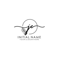 JC Luxury initial handwriting logo with flower template, logo for beauty, fashion, wedding, photography