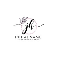 JH Luxury initial handwriting logo with flower template, logo for beauty, fashion, wedding, photography