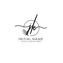 Obraz premium JK Luxury initial handwriting logo with flower template, logo for beauty, fashion, wedding, photography