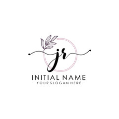 JR Luxury initial handwriting logo with flower template, logo for beauty, fashion, wedding, photography