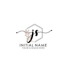 JS Luxury initial handwriting logo with flower template, logo for beauty, fashion, wedding, photography