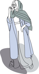 Fashion model concept, woman beauty minimalist, vector illustration. Luxury shop logo. Line art drawing woman