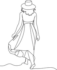 Continuous line art or One Line Drawing of a woman stretching arms is relaxing picture vector illustration