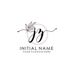 JZ Luxury initial handwriting logo with flower template, logo for beauty, fashion, wedding, photography