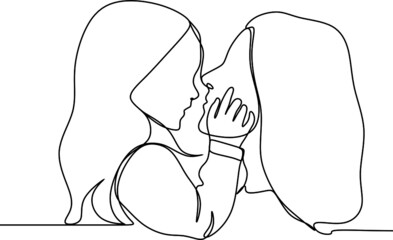 Abstract mother with a child in continuous one line drawing art style. Mother`s Day card. Woman hugging her baby. Happy motherhood concept. Modern vector illustration