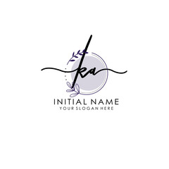 KA Luxury initial handwriting logo with flower template, logo for beauty, fashion, wedding, photography - obrazy, fototapety, plakaty