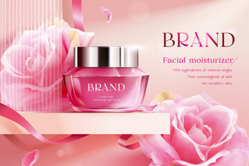 3d rose beauty product ad template