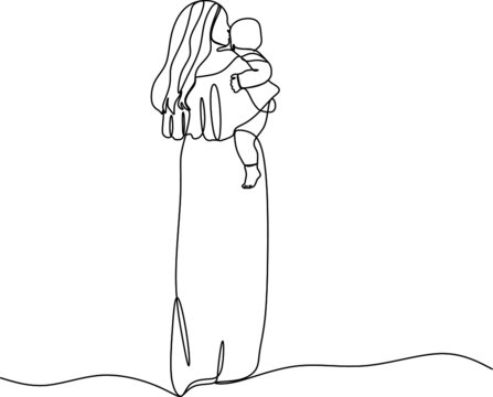 recommend clip art: Abstract mother with a child in continuous one line drawing art style. Mother`s Day card. Woman hugging her baby. Happy motherhood concept. Modern vector illustration