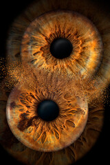 photo of two eyes taken in macro mode, of different persons and same color and simulating collision