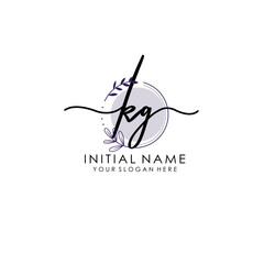 KG Luxury initial handwriting logo with flower template, logo for beauty, fashion, wedding, photography - obrazy, fototapety, plakaty