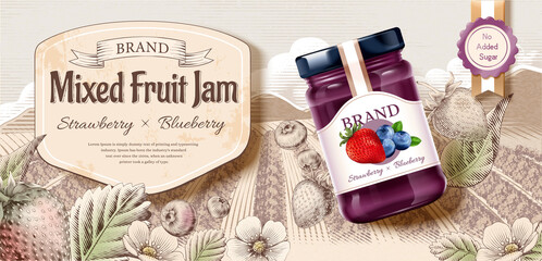 Vintage mixed fruit jam ad template